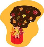 Woman autumn leaves vector