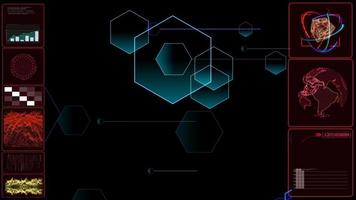 red monitor abstract digital gradient dark blue hexagon polygon motion moving on black screen background video
