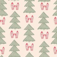 Soft Christmas seamless background with tree and mittens vector