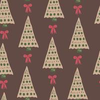 Vintage Christmas seamless pattern with tree and bow vector