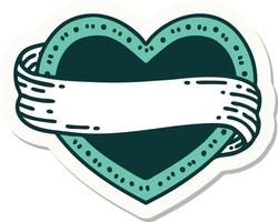 tattoo style sticker of a heart and banner vector