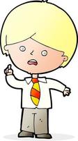 cartoon worried school boy raising hand vector