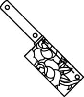 black line tattoo of a cleaver and flowers vector