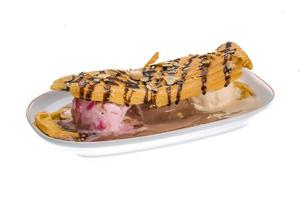 Ice cream with eclair photo