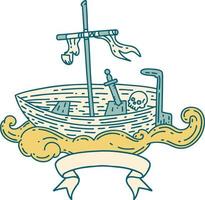 banner with tattoo style empty boat with skull vector