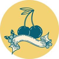 tattoo style icon with banner of cherries vector