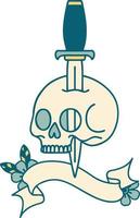 tattoo with banner of a skull and dagger vector