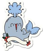 sticker of tattoo style happy squirting whale character vector