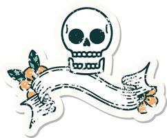 grunge sticker with banner of a skull vector