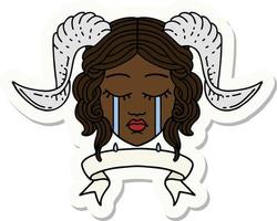 crying tiefling with scroll banner sticker vector