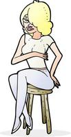 mujer de dibujos animados sentada en el taburete de la barra vector