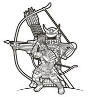 Outline Samurai Warrior or Ronin Japanese Fighter Bushido Action with Armor and Weapon vector