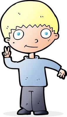 cartoon boy giving peace sign