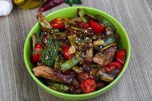 Stir fried pork with vegetables photo