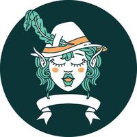 icon of singing elf bard character face with banner vector