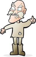 cartoon angry old man in patched clothing vector