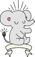 scroll banner with tattoo style cute elephant vector