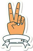 sticker of a peace two finger hand gesture with banner vector