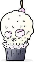 cupcake de calavera espeluznante de dibujos animados vector