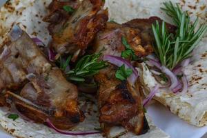 Grilled lamb ribs photo