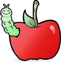 cartoon apple with bug vector