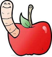 cartoon apple with worm vector