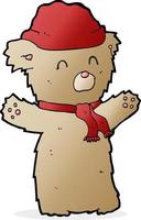 cartooon teddy bear in hat and scarf vector