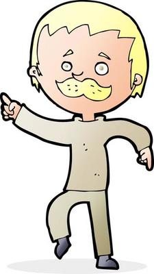 cartoon man with mustache pointing
