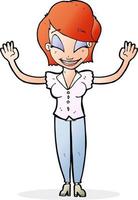 cartoon pretty woman with hands in air vector