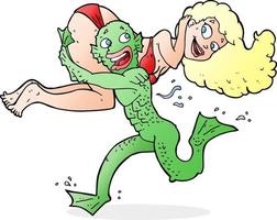 cartoon swamp monster carrying girl in bikini vector