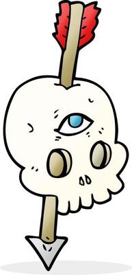 cartoon magic skull with arrow through brain