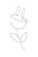 Electric plug continuous line. Green energy one line illustration. Renewable power outline. sustainability line art vector