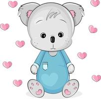 cute koala in blue with hearts vector