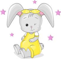 cute bunny with yellow bow vector