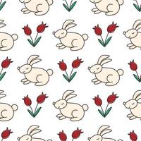 Rabbits and flowers seamless pattern vector