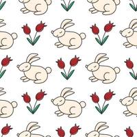 Rabbits and flowers seamless pattern vector