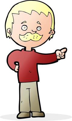 cartoon man with mustache pointing