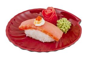 salmon sushi with white background photo