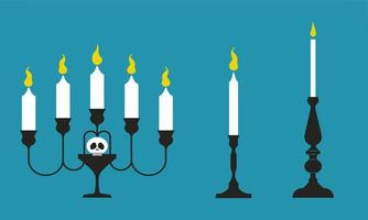Retro candlestick set. White candle-topped antique hand lanterns isolated on a background vector