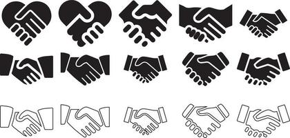 handshake icon set. Heart handshake icon. Friendship and love line icons. Soul brother handshake icon, Heart handshake icon in different style design vector