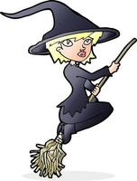 cartoon witch riding broomstick vector