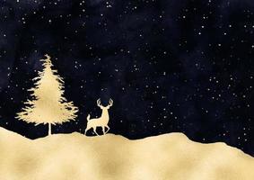 Christmas background with gold deer and tree vector