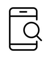Phone Vector Search concept black icon illustration. Linear icon of smartphone with magnifier