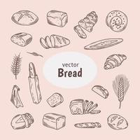 Hand-drawn doodle set of bakery products. vector