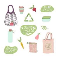 Set of hand-drawn elements of zero waste life. Ecological concept. vector