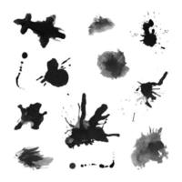 Set of vector Black Ink Blots on white background. Black-white design elements.