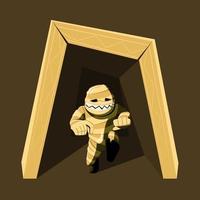 The revived mummy runs out of the crypt. Halloween. vector