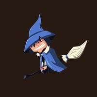 Cartoon witch on a broom. vector