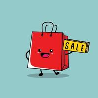 ilustración vectorial de lindo personaje de bolsa de compras vector