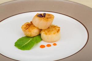 Grilled scallops on the plate photo